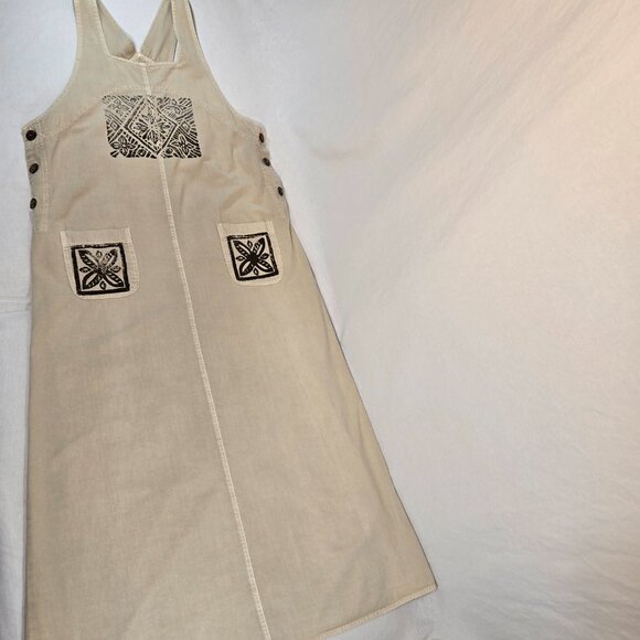 USA Vintage PICCALINO PETITES Modest TAN Floral-Aztec Long Overall Dress Size10P - Picture 3 of 16